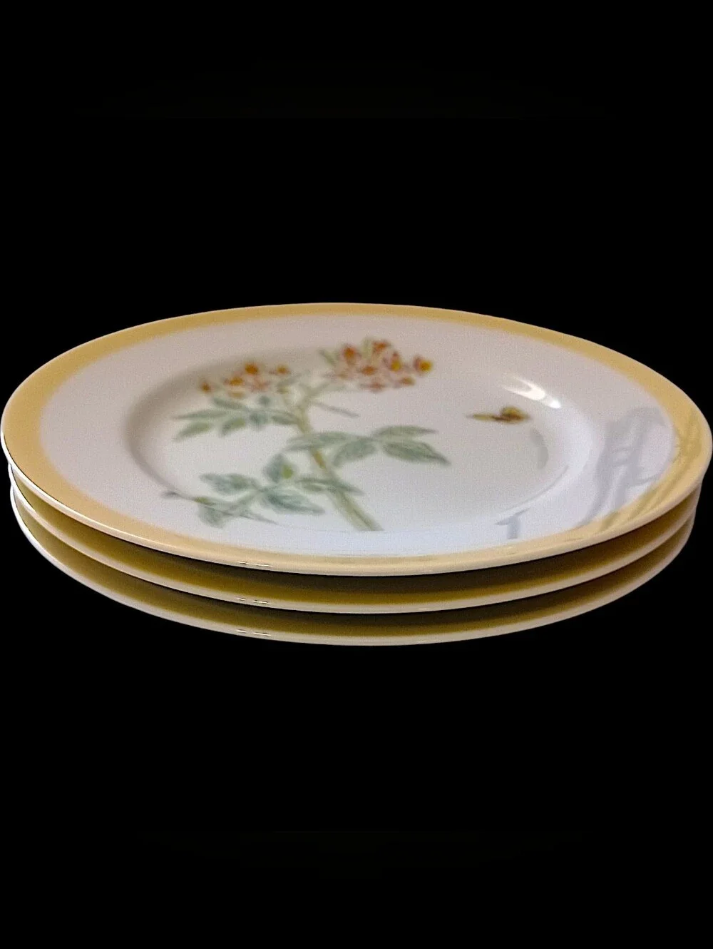3 Williams Sonoma Flowering Herbs Salad Plates Yellow Band Wild Thyme Butterfly